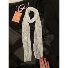 Nurcanilirboutique Beyaz Fransız Dantel Fular