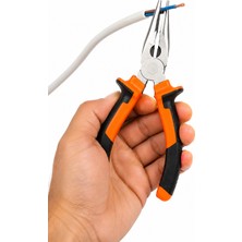 Hazar Gıda Profesyonel Ergonomik Saplı Düz Kargaburun Pense 160 mm Siyah-Turuncu