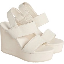 Calvin Klein Jeans Kadın Wedge Sandal Webbıng In Sandalet YW0YW01790AEO Bej