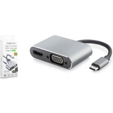 Hadron HDX7839 Type-C To Hub Hdtv 4K 30HZ + Type-C + USB + VGA 4ın1 Gri (Kdo)