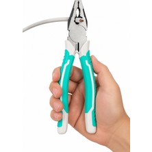 Hazar Gıda Profesyonel Ergonomik Saplı Kombine Pense Yan Keski 180 mm Beyaz-Turkuaz