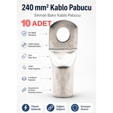 10 Adet 240 Mm² Sıkmalı Bakır Kablo Pabucu Kalay Kaplı Yüksek Iletkenlikli Papuç