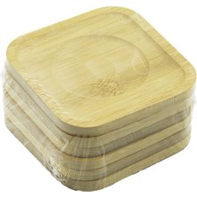 Uravas Store Kare= 9.7 x 9.7cm 6pcs Bambu - Ahşap Çay Tabak