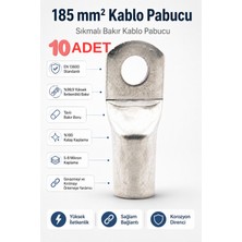 10 Adet 185 Mm² Sıkmalı Bakır Kablo Pabucu Kalay Kaplı Yüksek Iletkenlikli Papuç