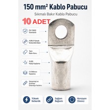 10 Adet 150 Mm² Sıkmalı Bakır Kablo Pabucu Kalay Kaplı Yüksek Iletkenlikli Papuç