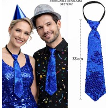 Uravas Store Mavi Renk Pul Payetli Işıltılı Parti Kravatı 33 cm