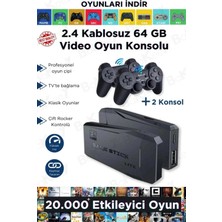 Uravas Store Siyah 2.4g Kablosuz Çift Kollu Retro Oyun Konsolu Oyunlu Game Stick Bluetooth Yok
