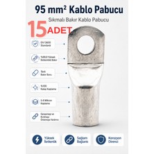 15 Adet 95 Mm² Sıkmalı Bakır Kablo Pabucu Kalay Kaplı Yüksek Iletkenlikli Papuç
