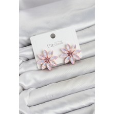 Clariss Pembe Renk Kristal Taşlı Lotus Çiçek Model Kadın Küpe
