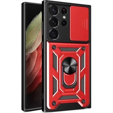 Mariposa Secret Newface Samsung Galaxy S23 Ultra Kılıf Pars Lens Yüzüklü Silikon - Kırmızı