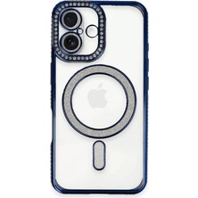Mariposa Secret Newface Apple iPhone 16 Plus Kılıf Joke Simli Magneticsafe Kılıf - Lacivert