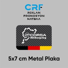 CRF Reklam Promosyon Matbaa Corsa Nurburgring Metal Plaka Karbon Fiber Desenli 5x7 cm Arkası Yapışkanlı