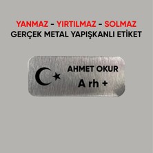 CRF Reklam Promosyon Matbaa Isim Soyisim Kan Grubu Türk Bayraklı Motosiklet Metal Etiket 3x7 cm Arkası Yapışkanlı 1 Adet