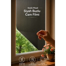 Deconitte Statik Pliseli Görünüm Siyah Buzlu Cam Filmi 60X100CM Yapışkansız Mahremiyet Pencere Kaplama Folyo Pvc Ev