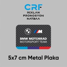 CRF Reklam Promosyon Matbaa Bmw Motorrad Motorsports Logolu Metal Plaka Karbon Fiber Desenli 5x7 cm Arkası Yapışkanlı