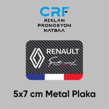 CRF Reklam Promosyon Matbaa Renault Yeni Logolu Sports Fransa Bayrak Metal Plaka Karbon Fiber Desenli 5x7 cm Arkası Yapışkanlı