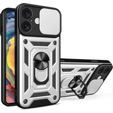 Mariposa Secret Newface Apple iPhone 16 Kılıf Pars Lens Yüzüklü Silikon - Gümüş