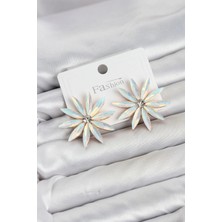 Clariss Beyaz Renk Kristal Taşlı Lotus Model Kadın Küpe