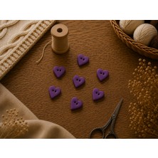 Bkc Ticaret 6'lı Mor El Yapımı Polimer Kil Kalp Düğme 1,5 cm – Dekoratif Örgü, Bebek Yeleği ve Amigurumi Düğmesi