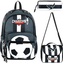 Bodmar Çanta Since 2023 Siyah Beyaz Futbol Topu Desenli  Erkek Çocuk Lüks Üçlü Ilkokul Okul Çanta Kartal (Çanta Termal Beslenmekalemlik)
