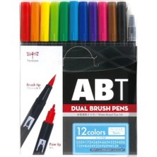 Tombow : Ab-T : Dual Brush Pen Grafik Kalemi Seti : 12 Renk (Temel Renkler)