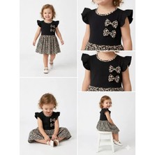 Diji Baby 1/4 Yaş Çift Fiyonklu Leopar Baskılı Çocuk Elbisesi
