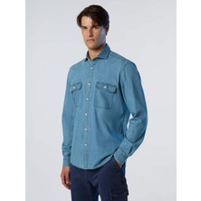 North Sails Regular Fit Italyan Yaka Denim Uzun Kollu Cepli Pamuk Gömlek