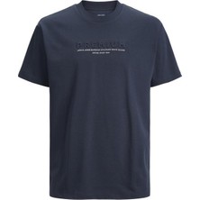 Jack & Jones Bisiklet Yaka Düz Lacivert Erkek T-Shirt Jprblulogo Ss Tee Crewneck
