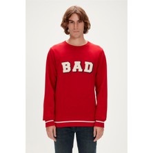 Bad Bear Erkek Kırmızı Sweatshirt Grafik Desenli Felt Crewneck Modern Stil L Beden