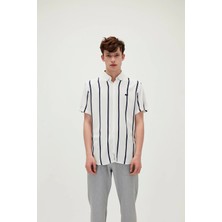 Bad Bear Sergio Shirt Off-White Beyaz Kısa Kollu Çizgili Erkek Gömlek