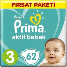Prima Bebek Bezi Aktif Bebek 3 Beden 62 Adet Fırsat Paketi