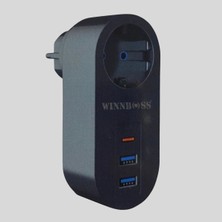 Biishe® 2 Usb,1 Type-C Girişli 1'li Çocuk Korumalı,ısıya Karşı Dayanıklı 2500WATT Termal Akım Korumalı Priz