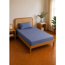 Bella Maison %100 Pamuk Saten Supreme Basic Tek Kişilik Lastikli Çarşaf Mavi (100X200X35 Cm)