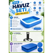 Hak-İş Oyuncak Mega Boy Dikdörtgen Şişme Çocuk Havuzu 262 x 175 x 51 cm Pompa ve Havuz 51258 Örtüsü I