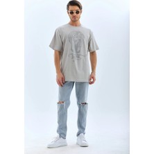 Velmora Fashion Erkek Tişört Taş Detaylı Bisiklet Yaka  kısa Kol T-Shirt - Gri