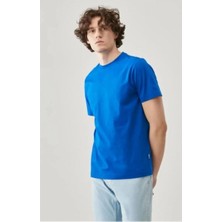 Velmora Fashion Erkek Düz Penye Tişört Bisiklet Yaka Kısa Kol Regular Fit T-Shirt - Mavi