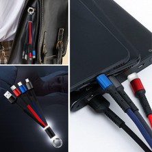 Uravas Store Işıklı Anahtarlık Model 3 In 1 USB Çıkışlı Mikro,type-C ve Iphone Uyumlu Şarj Kablosu