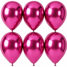 BeySüS Fuşya Renk Lateks krom Balon (30 cm) - 6 Adet