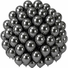 BeySüS Koyu Gümüş Renk Lateks krom Balon (30 cm) - 50 Adet