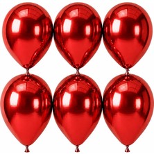 BeySüS Kırmızı Renk Lateks krom Balon (30 cm) - 6 Adet