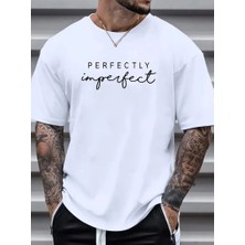 Velmora Fashion Erkek PERFECTLY Baskılı Tişört Bisiklet yaka yazlık Kısa Kol t-shirt - Beyaz
