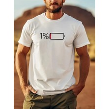 Velmora Fashion Erkek Sarj %1 Baskılı T-Shirt Kısa Kol Bisiklet Yaka Regular Fit Tişört - Beyaz
