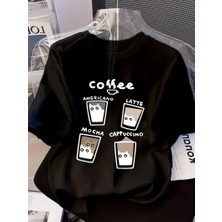Velmora Fashion Kadın Kısa Kol Yazlık Tişört Bisiklet Yaka Baskılı Oversize T-Shirt - Siyah