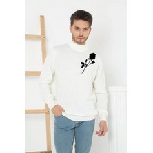 Range Store Erkek Yarım Bağazlı Kazak Baskılı Dokuma Triko - Beyaz