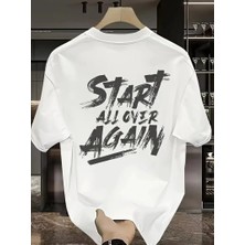 Tarz Yeri Erkek Kısa Kol Yazlık Tişört Bisiklet Yaka Baskılı Oversize T-Shirt - Beyaz