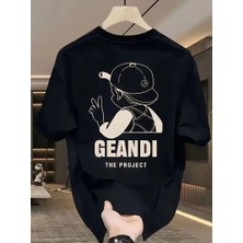 Velmora Fashion Kadın T-Shirt  "GANDHI The Project" Baskılı Kısa Kollu tişört - Siyah