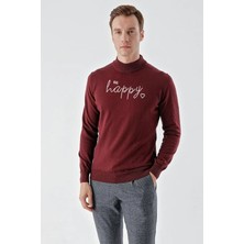 Range Store Erkek Yarım Bağazlı Kazak Baskılı Dokuma Triko - Bordo