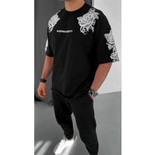 Velmora Fashion Erkek Kısa Kol Yazlık Tişört Bisiklet Yaka Baskılı Oversize T-Shirt - Siyah