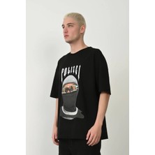 Tarz Yeri Erkek Baskılı T-Shirt Kısa Kol Bisiklet Yaka Rahat Kalıp Tişört - Siyah