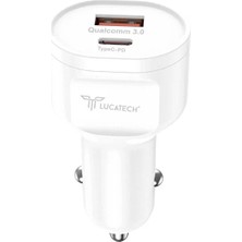 BlueCase Lucatech LC-149 45W Pd + Qc 3.0 Çift Çıkışlı (Type-C ve Usb) Hızlı Araç Şarj Cihazı Beyaz